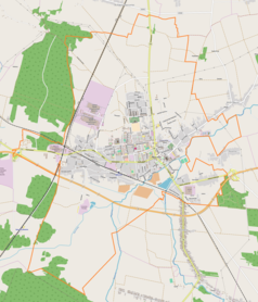 Mapa konturowa Opoczna, po prawej znajduje się punkt z opisem „Stadion Ceramiki Opoczno”