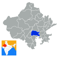 मानचित्र जिसमें भीलवाड़ा ज़िला Bhilwara district हाइलाइटेड है