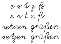 2. Zeile: modifizierte Buchstaben in der VA Plus (2014); 3. Zeile: Beispielwörter. Zum Vergleich die VA von 1972 (1. und 4. Zeile).