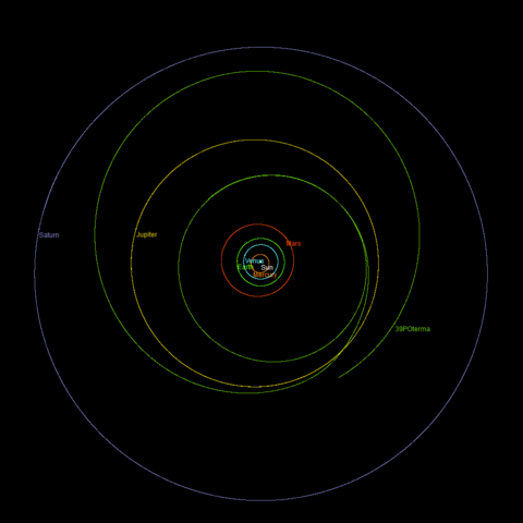The orbit of 39P/Oterma between 1920 and 1950 shows the transition from a centaur-like orbit into a quasi-Hilda orbit