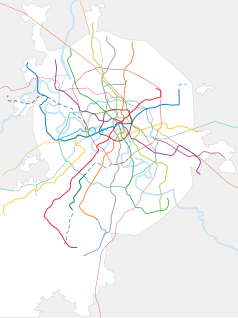 Mapa konturowa Moskwy, blisko centrum u góry znajduje się punkt z opisem „Kurskaja”