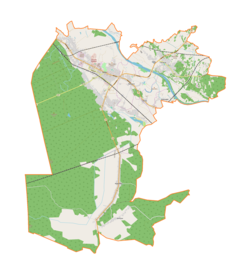 Mapa konturowa gminy Nisko, u góry znajduje się punkt z opisem „ulica Wolności”