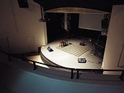 The stage, as viewed from the balcony, of the Hollywood Playhouse.