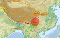 Hypothesised homeland and dispersal of the Sino-Tibetan languages according to van Driem (2005)