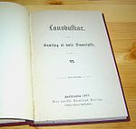 Fraktur var vanlig trykkskrift i norske bøker fra 1600-tallet og i visse skrifter helt til første verdenskrig. Bildet viser tittelbladet i Lauvduskar VI utgitt på Samlaget 1887.