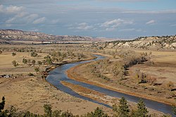 The Powder River less than 2 miles (3.2 km) north of Moorhead.