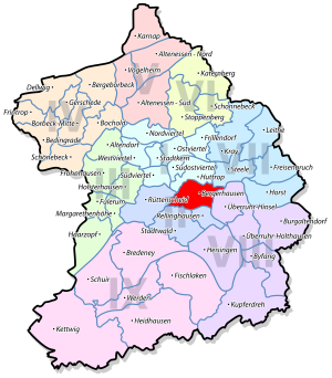 Lage von Bergerhausen im Stadtbezirk II Rüttenscheid/Bergerhausen/Rellinghausen/Stadtwald
