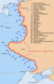 Lage der 29 von Hitler am 8. März 1944 bestimmten „Festen Plätze“