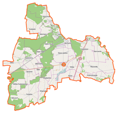 Mapa konturowa gminy Jadów, na dole po lewej znajduje się punkt z opisem „Wólka Sulejowska”