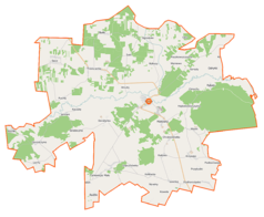 Mapa konturowa gminy Narew, na dole nieco na prawo znajduje się punkt z opisem „Łosinka, kaplica św. Jerzego”