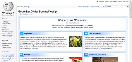 Screenshot 1280*800 in Firefox 4.0 (RC) door Kthoelen - getoond wordt het werkelijk zichtbare deel van de pagina. Hierdoor is de schermafdruk kleiner dan de aangegeven schermresolutie.