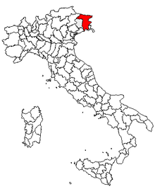 Aquileia'nın İtalya'da, Friuli-Venezia Giulia Bölgesi ve Udine Íli'nde konumu