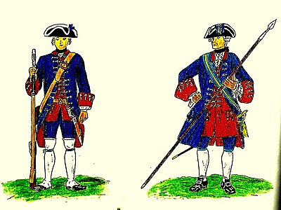 Regiment Keller: Soldat mit Muskete, Offizier mit Sponton