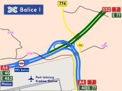 Übersichtskarte Autobahnknoten Balice I