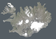 Mapa konturowa Islandii, na dole po lewej znajduje się punkt z opisem „Reykjavík”