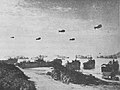View of Barrage balloons above Omaha Beach on June 24, 1944 as seen by the 291st after arriving from Southampton, England aboard a Landing Ship.