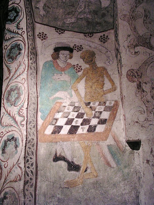 Death plays chess with a Swede (painting from (old Täby) church) that inspired Ingmar Bergmann's The Seventh Seal