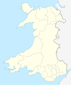 Mapa konturowa Walii, blisko górnej krawiędzi po lewej znajduje się punkt z opisem „Holyhead”