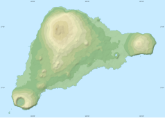 Mapa konturowa Wyspy Wielkanocnej, w lewym dolnym rogu znajduje się punkt z opisem „Motu Nui”