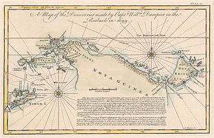 Copperplate map, with colour added, of New Guinea, New Britain and adjacent islands