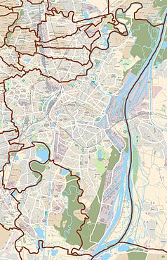 Mapa konturowa Strasburga, w centrum znajduje się punkt z opisem „miejsce bitwy”