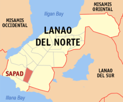 Map of Lanao del Norte with Sapad highlighted