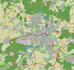 Mapa konturowa Pilzna, w centrum znajduje się punkt z opisem „Doosan Arena”