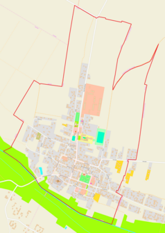 Mapa konturowa Turobina, na dole znajduje się punkt z opisem „Parafia Świętego Dominika”