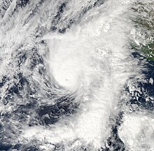 A photograph of a hurricane off the Pacific coast of Mexico