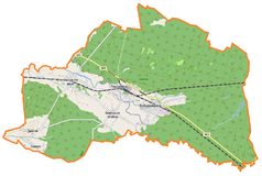 Mapa konturowa gminy Kolonowskie, w centrum znajduje się punkt z opisem „Parafia Niepokalanego Serca Maryi”