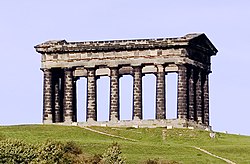 A monument in the form of a Greek temple on a hill