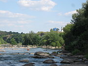 View of the church from the river downstream of the Southern Bug.