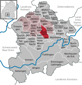 Poziția Dürbheim pe harta districtului Tuttlingen