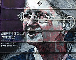 Streetart van Geneviève de Gaulle-Anthonioz in Parijs, Belleville