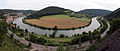 Blick von der Hinterburg auf den Dilsberg und Neckarsteinach (links im Bild), (aus 3 Bildern zusammengesetzt)