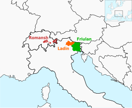 Reto-Romaanse talen, met het Friulisch in het groen