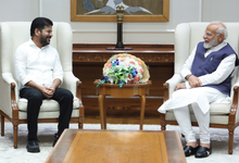 Chief Minister of Telangana Shri Revanth Reddy sitting with Prime Minister of India Narendra Modi in New Delhi on 4th July, 2024