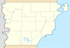 Mapa konturowa Chubutu, u góry po prawej znajduje się punkt z opisem „Puerto Madryn”