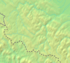 Mapa konturowa Bieszczadów Wschodnich, blisko lewej krawiędzi znajduje się czarny trójkącik z opisem „Beskid Wielki”