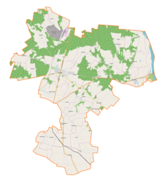 Mapa konturowa gminy Ożarów, blisko centrum na dole znajduje się punkt z opisem „Binkowice”