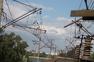 25 kV AC overhead catenary in Kyiv.