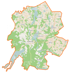 Mapa konturowa gminy Sulęczyno, u góry znajduje się punkt z opisem „Podjazy”