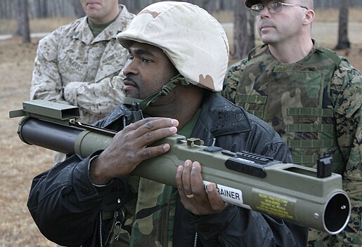 M72A7 firing trainer, showing a Picatinny rail