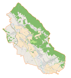 Mapa konturowa gminy Wojaszówka, po lewej znajduje się punkt z opisem „Przybówka”