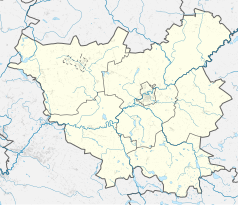 Mapa konturowa powiatu golubsko-dobrzyńskiego, blisko centrum na prawo u góry znajduje się punkt z opisem „Nowy Młyn”