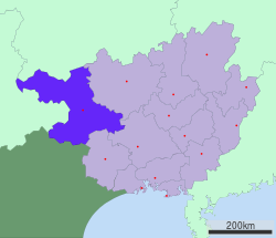 Location of Baise in Guangxi