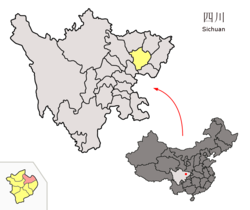 Location of Yilong County (red) within Nanchong City (yellow) and Sichuan