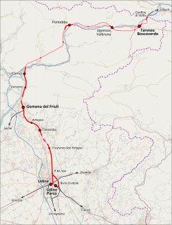 A K.k. Staatsbahn Tarvis–Pontafel útvonala