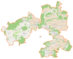 Mapa konturowa gminy Redzikowo, blisko centrum na lewo u góry znajduje się punkt z opisem „Gałęzinowo”