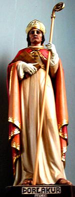 Statue of Saint Thorlac at the Catholic Cathedral in Reykjavik, Iceland